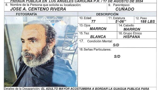 Reportan septuagenario desaparecido en Carolina